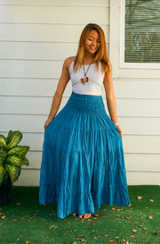 Boho Dream Crinkled Organic Cotton Gauze Tiered Maxi Skirt