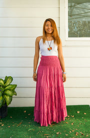 Rosewood Boho Raw Crinkled Organic Cotton Gauze Tiered Maxi Skirt