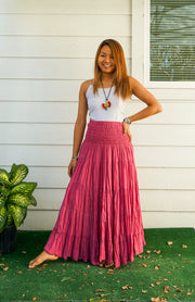 Rosewood Boho Raw Crinkled Organic Cotton Gauze Tiered Maxi Skirt
