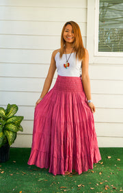 Rosewood Boho Raw Crinkled Organic Cotton Gauze Tiered Maxi Skirt