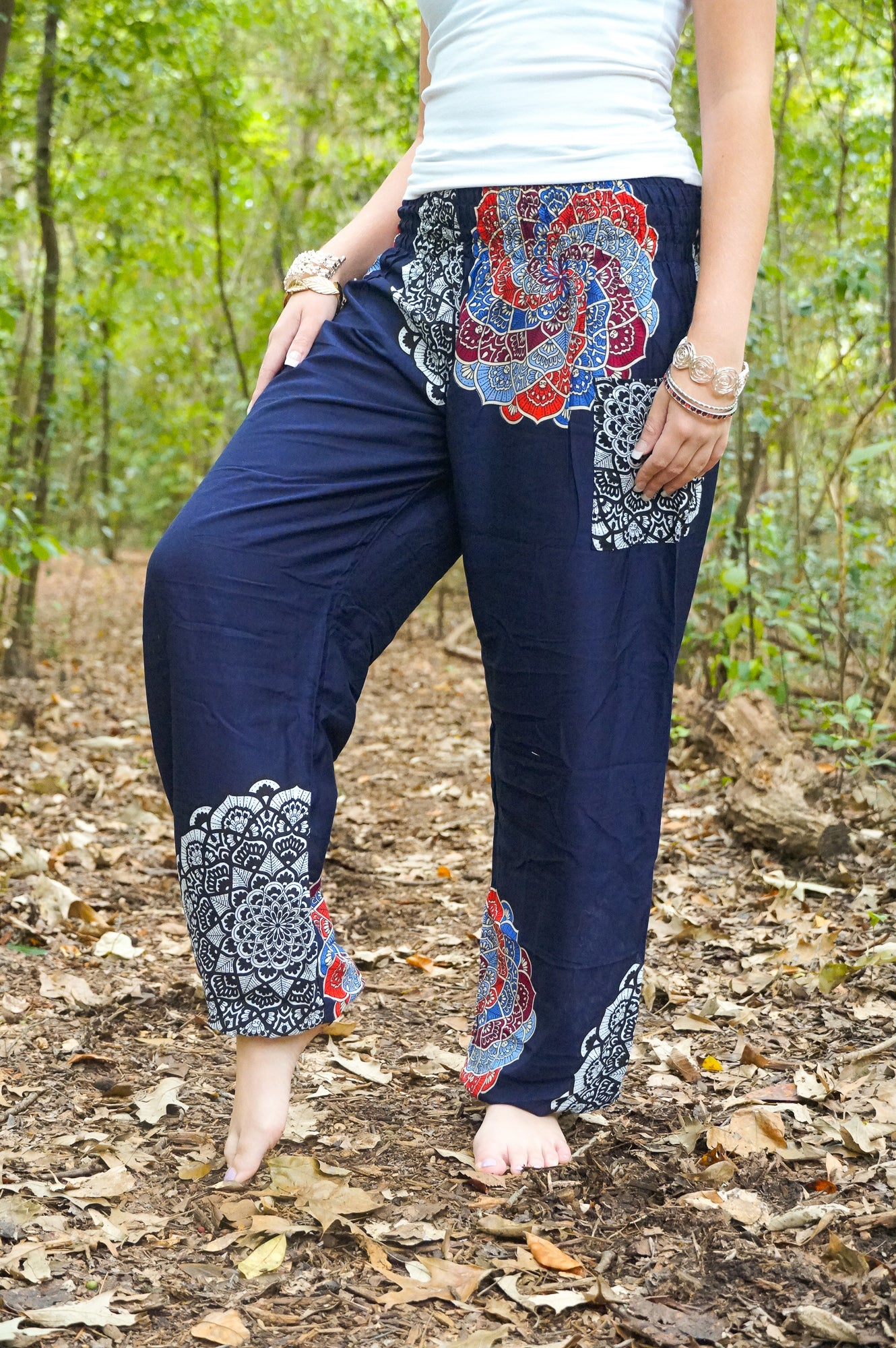 Navy Boho Patch Flow Pants