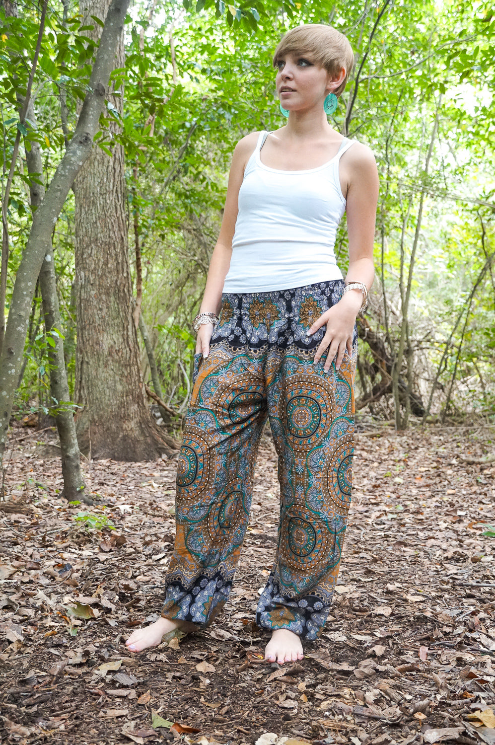 Teal Gold Mandala Flow Pants