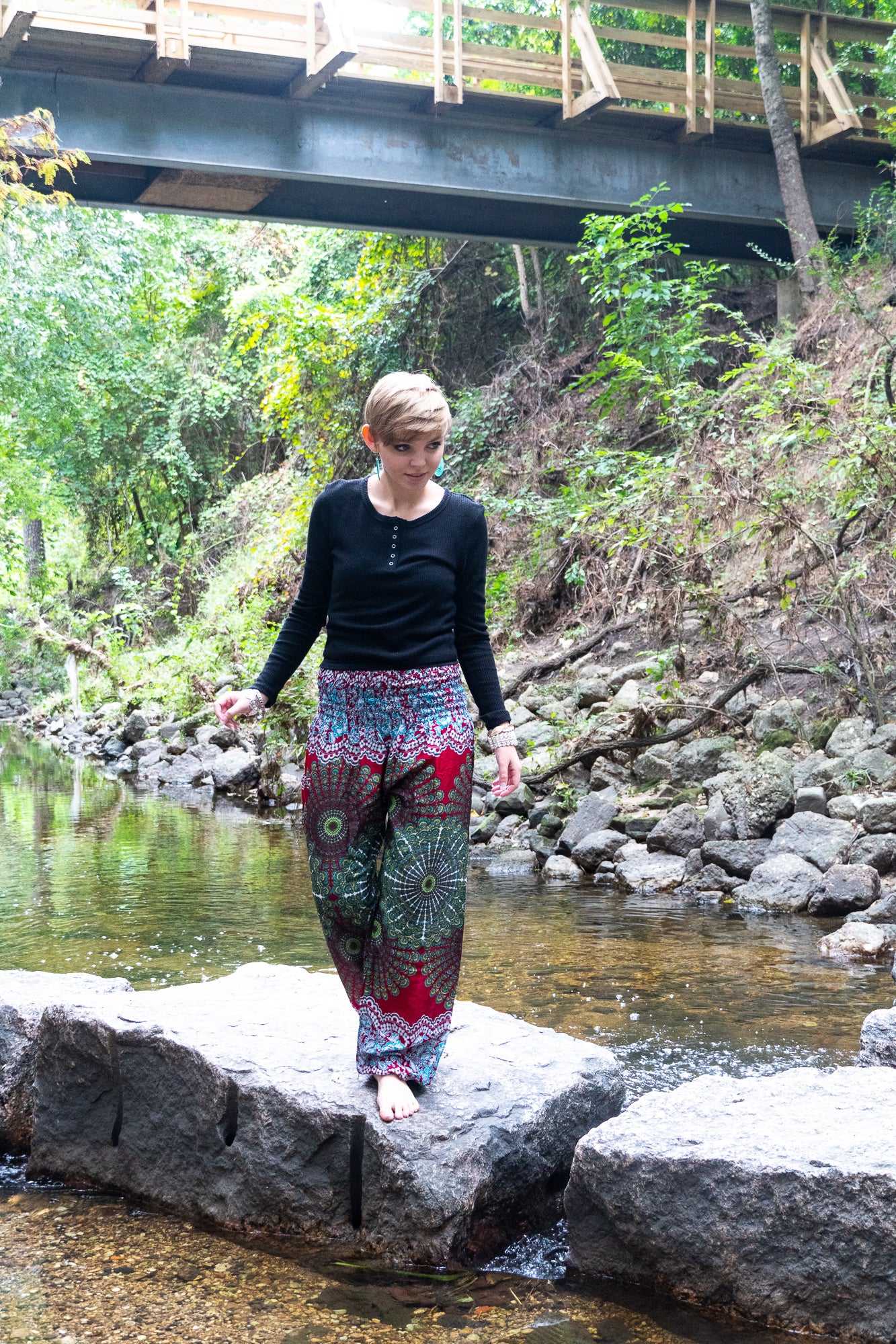 Crimson Mandala Bloom Flow Pants
