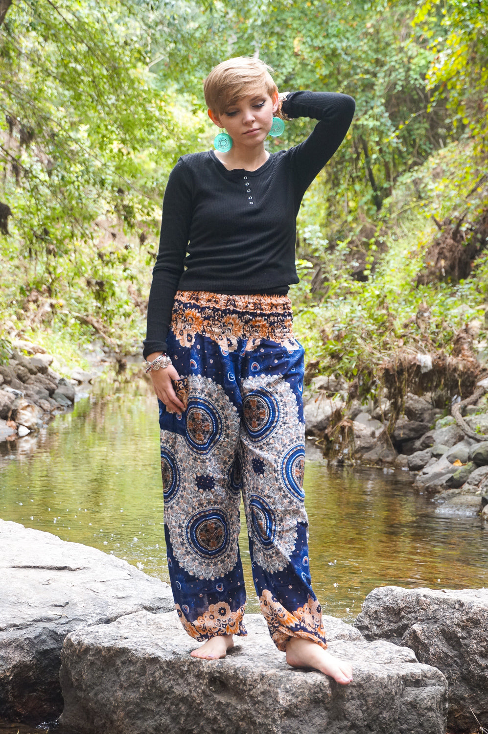 Dark Blue Royal Peacock Flow Pants