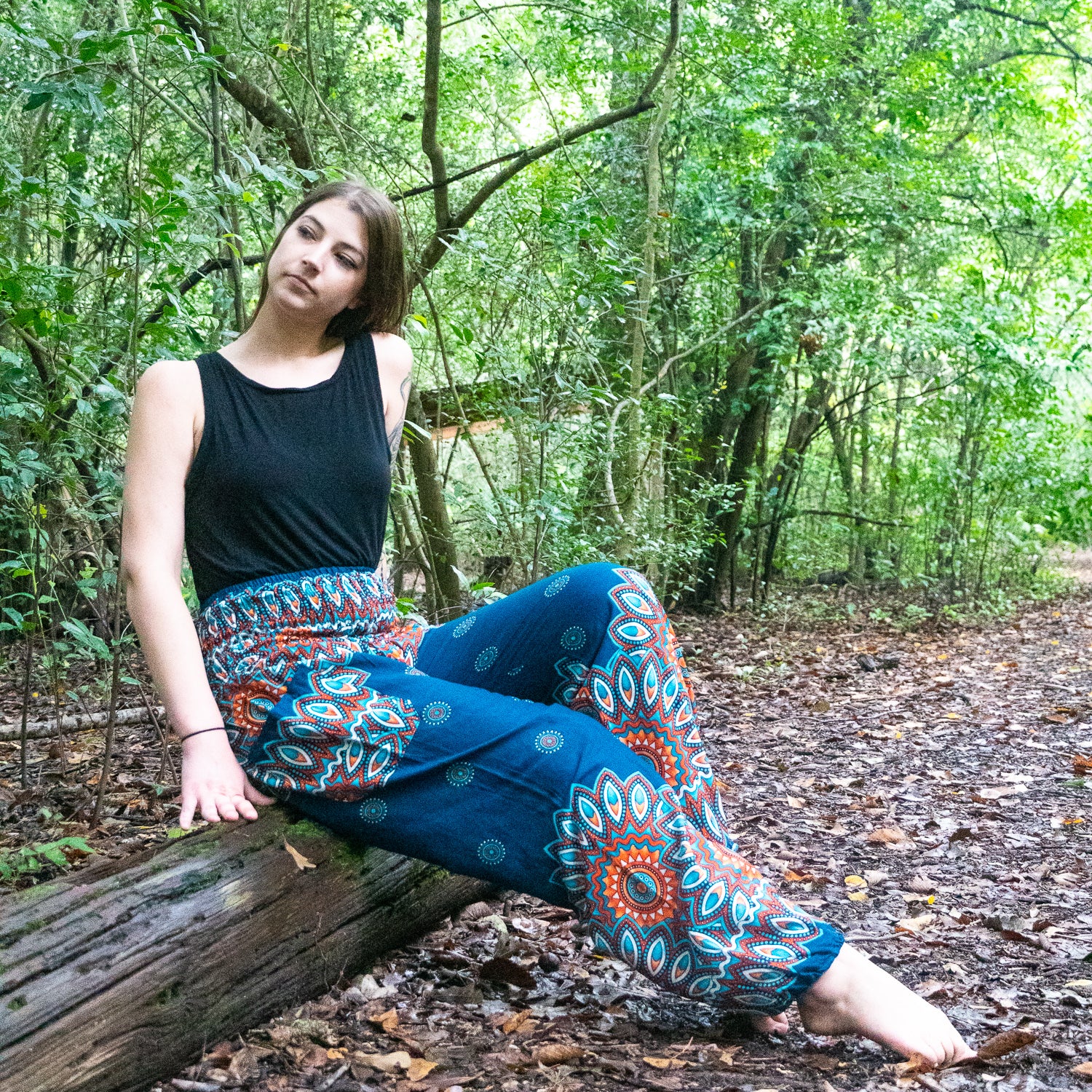 Turquoise Floral Mandala Flow Pants