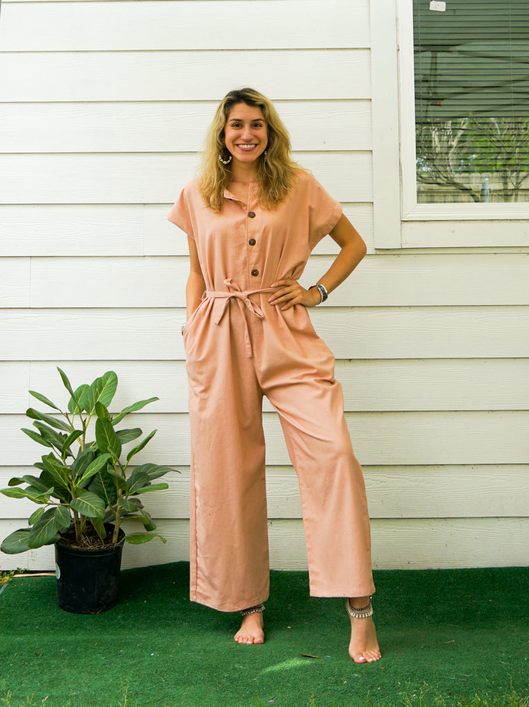 Peach Organic Cotton Jumpsuits with Pockets