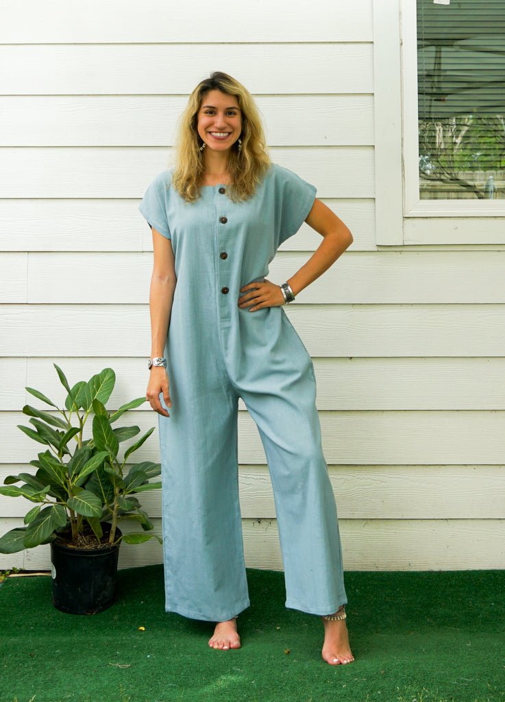 Sage Breeze Button Jumpsuit