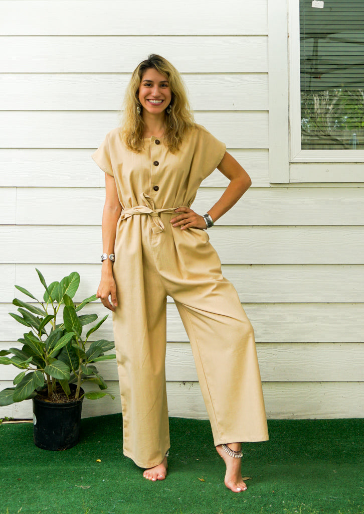 Cream Organic Cotton Jumpsuits with Pockets