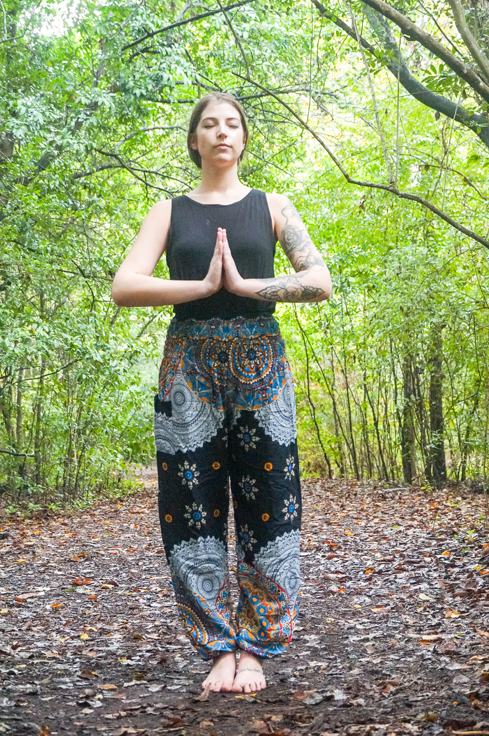 Black Floral Mandala Flow Pants