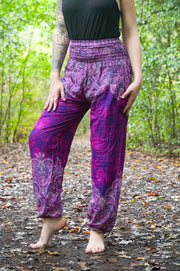 Purple Flower Bouquet Harem Pants
