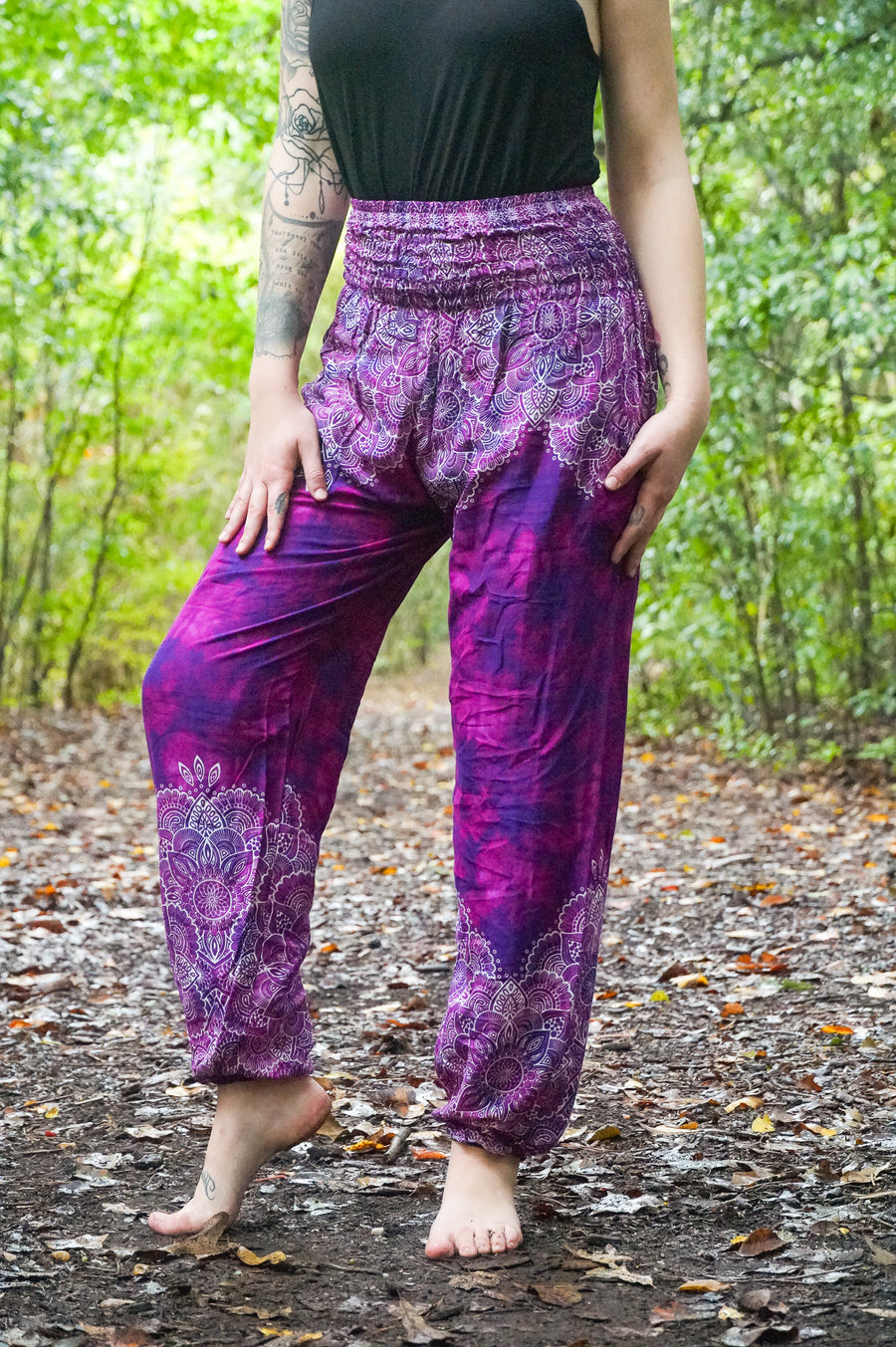 Purple Flower Bouquet Harem Pants