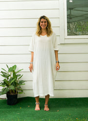 Natural Double Gauze Cotton Dress with Pockets
