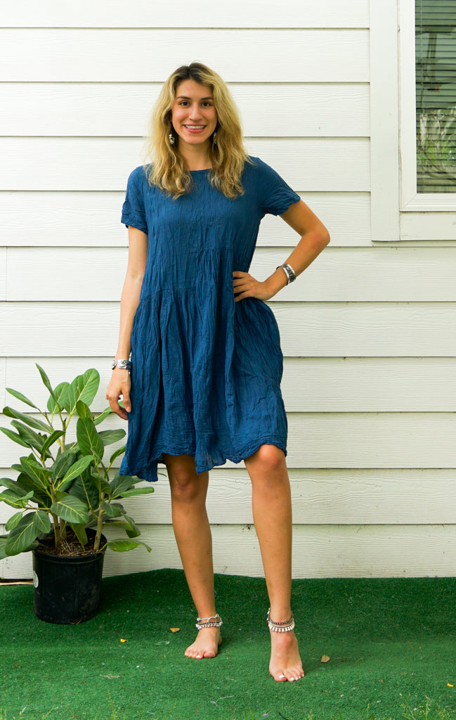 Teal Blue Organic Cotton Gauze Dress