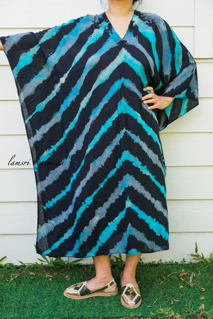 Stripes Black and Blue Tie Dye Kaftan