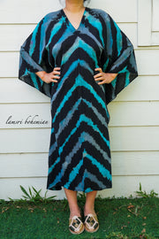 Stripes Black and Blue Tie Dye Kaftan