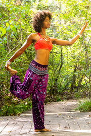 Purple Peacock Feather Harem Pants