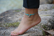 Elephant Turquoise Beaded Boho Silver Anklet