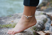 Elephant White Turquoise Boho Silver Anklet