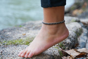 Black Onyx Beaded Boho Silver Anklet