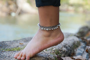 White Turquoise Bell Boho Silver Anklet