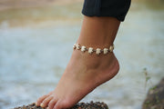 Elephant White Turquoise Beaded Boho Silver Anklet