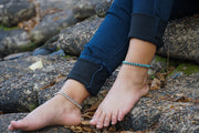 Elephant White Turquoise Beaded Boho Silver Anklet