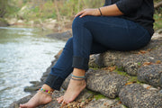 White Turquoise Bell Boho Silver Anklet