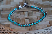 Turquoise Beaded Silver Double Strands Anklet