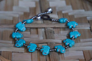 Elephant Turquoise Beaded Boho Silver Anklet