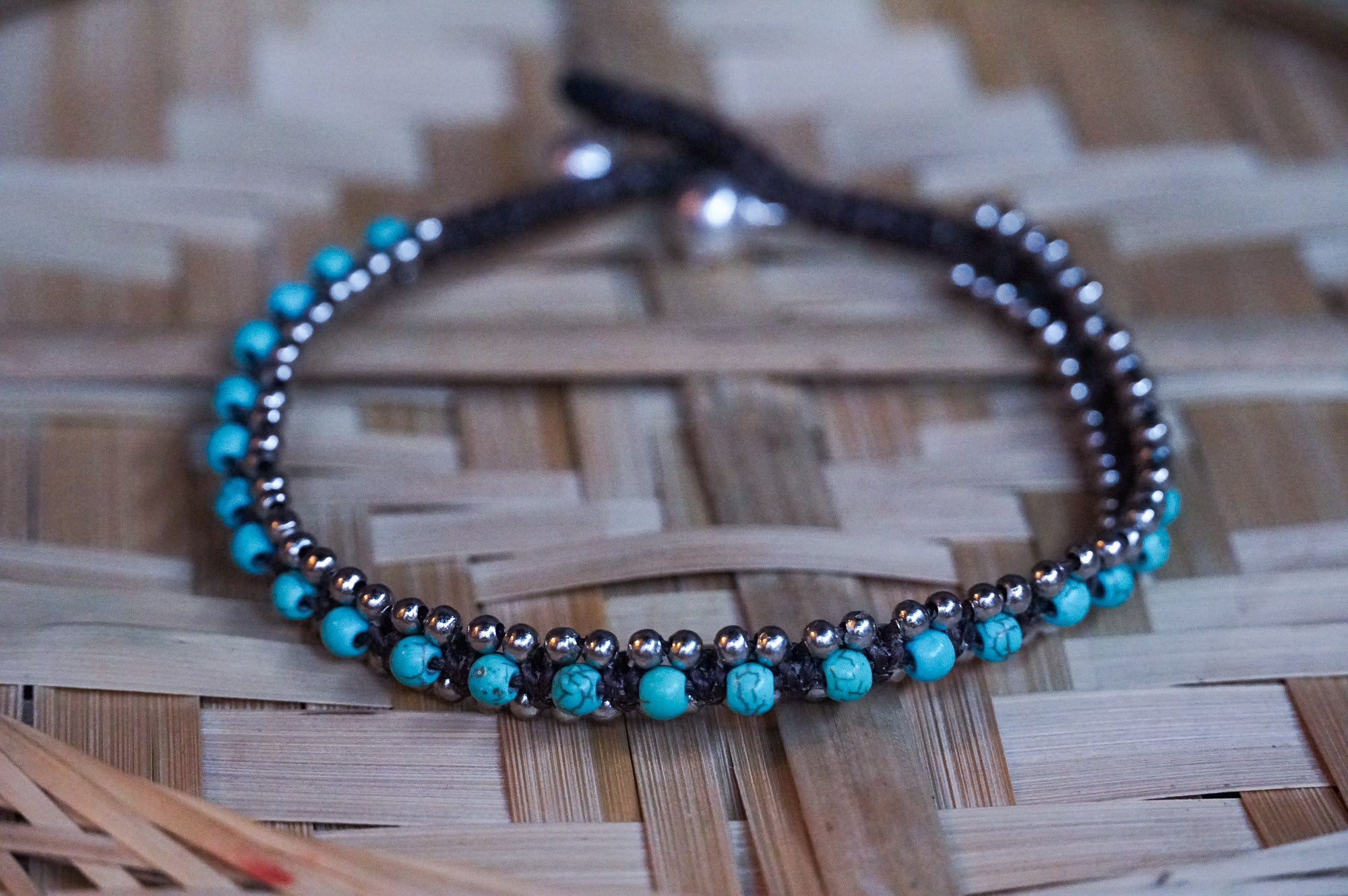 Turquoise Boho Silver Anklet