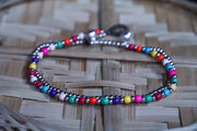 Multicolor Beaded Silver Double Strands Boho Anklet