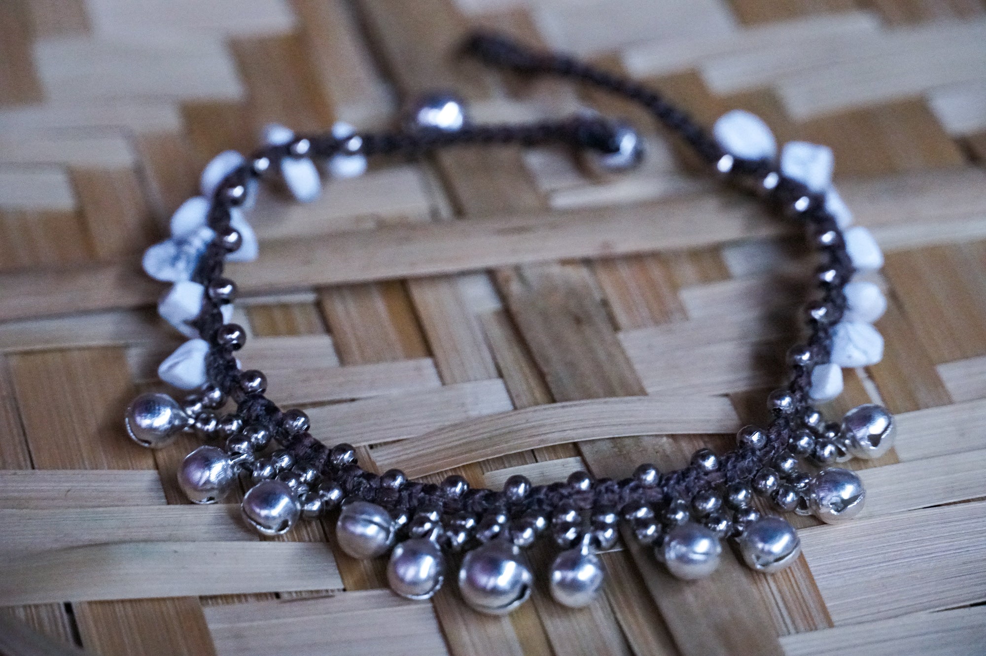White Turquoise Bell Boho Silver Anklet