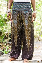 Turquoise and Brown Peacock Plus Size Harem Pants