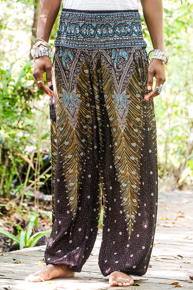Turquoise and Brown Peacock Plus Size Harem Pants