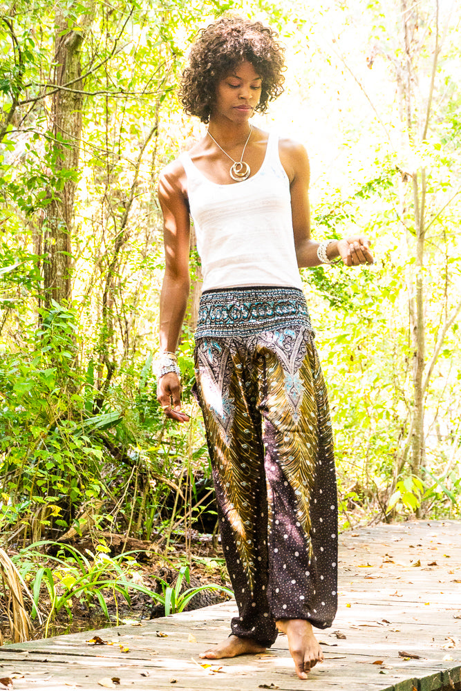 Turquoise and Brown Peacock Plus Size Harem Pants
