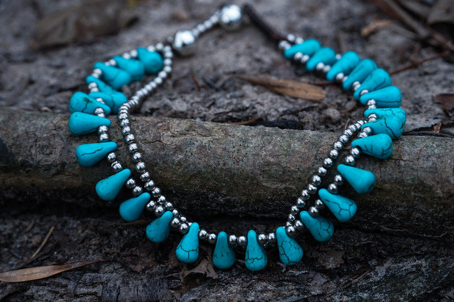 Turquoise Teardrop Double Strand Bracelet