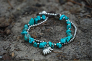 Turquoise Chip Elephant Charm Bracelet – Boho Layered Style